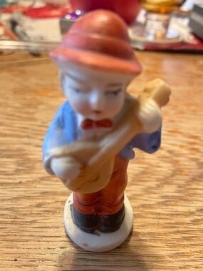 Hand Painted 3” Figurine of Boy Playing a Mandolin